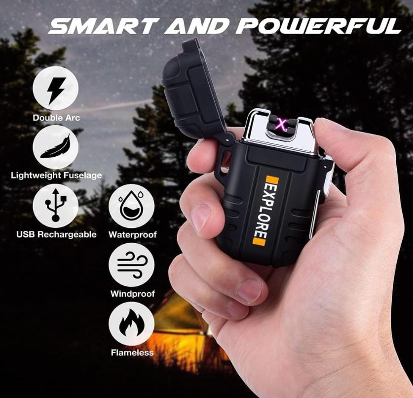 LighterFox Waterproof Electric Dual Arc Lighter, USB Rechargeable Flameless Plasma Lighters