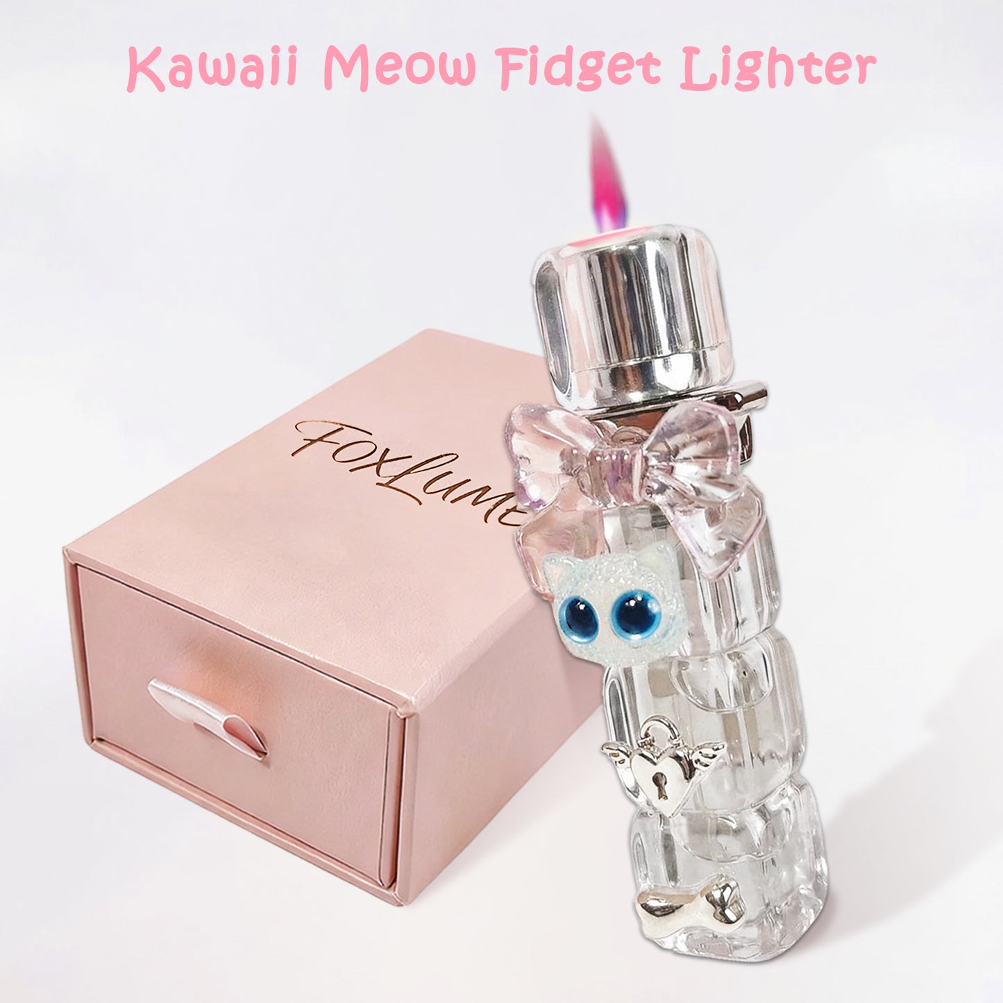 Foxlume Cute Cat Windproof Lighter-With Pink Gift Box[Without Gas]