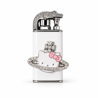 Cute&Elegant style Bow Dual-Flame Lighter with Rhinestone Accent, Decorative Metal Pocket Lighter, Pink & White,Black( No Fuel Included)