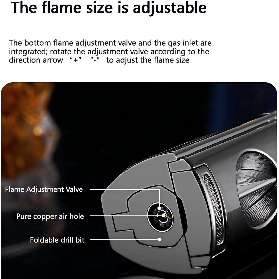 4-in-1 Cigar Torch Lighter Set with V Cutter, Punch and Holder, Windproof Triple Jet Refillable Butane Lighter Kit with Present Box, Adjustable Flame (Gas Not Included)