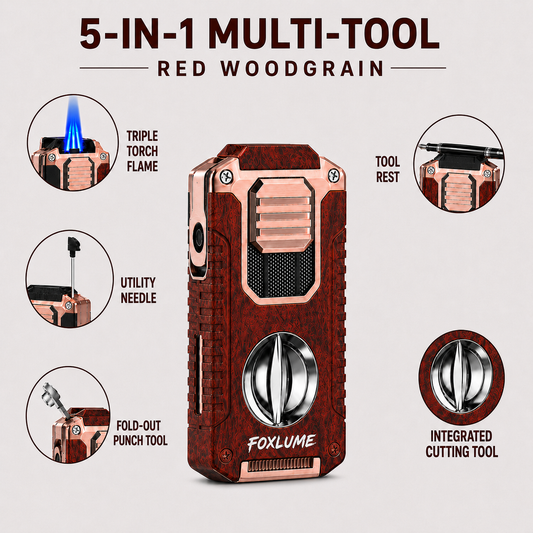 Foxlume | 5-in-1 Triple-Jet Cigar Torch Lighter & EDC Pocket Tool