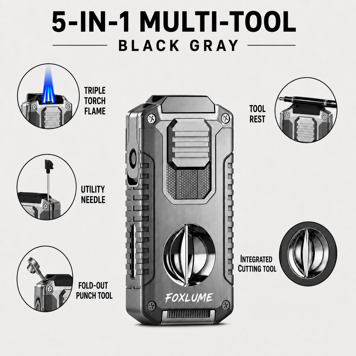 Foxlume | 5-in-1 Triple-Jet Cigar Torch Lighter & EDC Pocket Tool