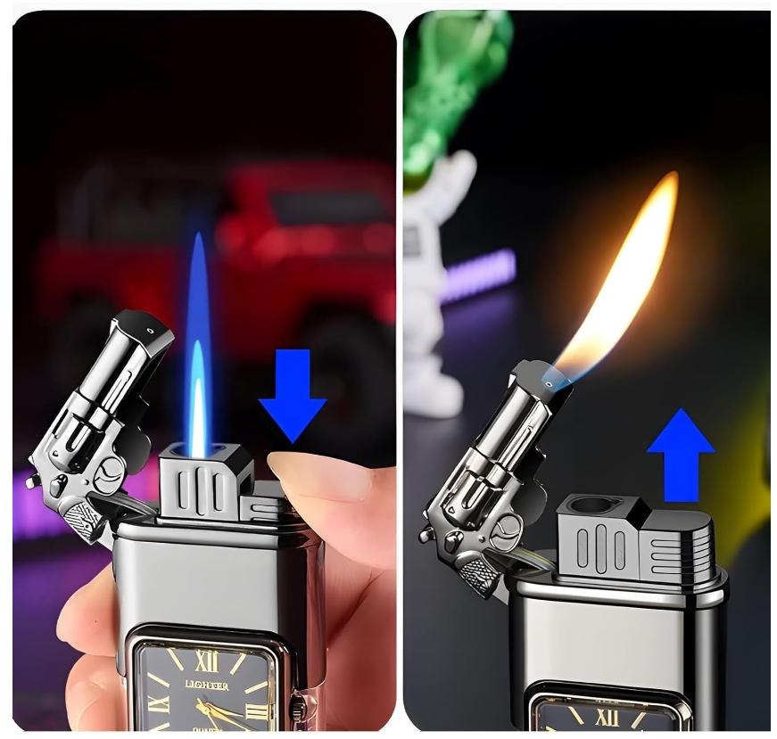 Dual Flame Windproof Lighter | Gun-shaped Head | Dragon-shaped Head