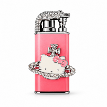 Cute&Elegant style Bow Dual-Flame Lighter with Rhinestone Accent, Decorative Metal Pocket Lighter, Pink & White,Black( No Fuel Included)