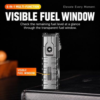 6-in-1 Torch Lighters, Torch Lighter with V & Straight Cutter, Punch, Holder, Draw Enhancer Tool, Triple Windproof Flame, All-in-one Lighter with Multi-Functional Accessory, Refillable Butane Lighters