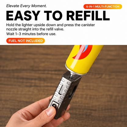 6-in-1 Torch Lighters, Torch Lighter with V & Straight Cutter, Punch, Holder, Draw Enhancer Tool, Triple Windproof Flame, All-in-one Lighter with Multi-Functional Accessory, Refillable Butane Lighters