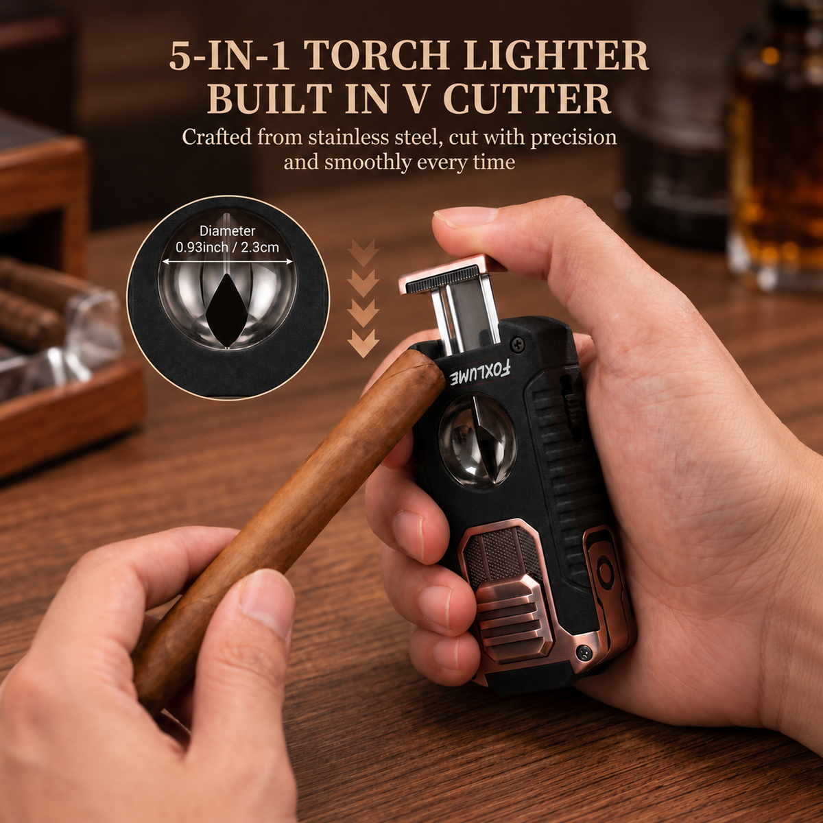 Foxlume | 5-in-1 Triple-Jet Cigar Torch Lighter & EDC Pocket Tool