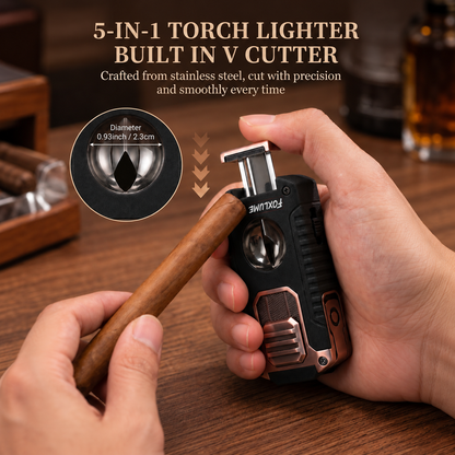 Foxlume | 5-in-1 Triple-Jet Cigar Torch Lighter & EDC Pocket Tool