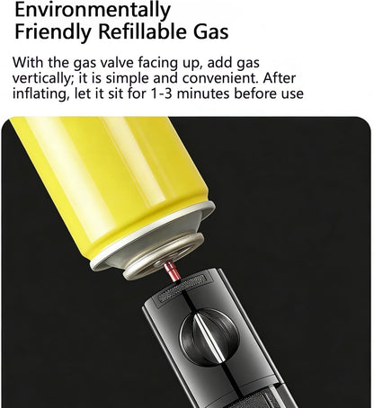 4-in-1 Cigar Torch Lighter Set with V Cutter, Punch and Holder, Windproof Triple Jet Refillable Butane Lighter Kit with Present Box, Adjustable Flame (Gas Not Included)