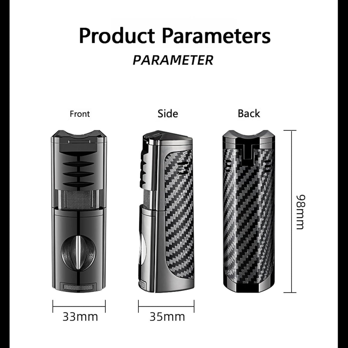 4-in-1 Cigar Torch Lighter Set with V Cutter, Punch and Holder, Windproof Triple Jet Refillable Butane Lighter Kit with Present Box, Adjustable Flame (Gas Not Included)