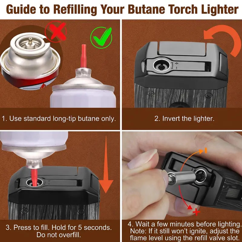 (Gas Not Included) Multi-Tool 4 Flame Lighter, Windproof Refillable Butane Lighter, Adjustable Flame EDC Tool for Outdoor Camping & Daily Use, Gift Choice for Men, Boyfriend, Dad & Business