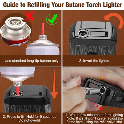 (Gas Not Included) Multi-Tool 4 Flame Lighter, Windproof Refillable Butane Lighter, Adjustable Flame EDC Tool for Outdoor Camping & Daily Use, Gift Choice for Men, Boyfriend, Dad & Business